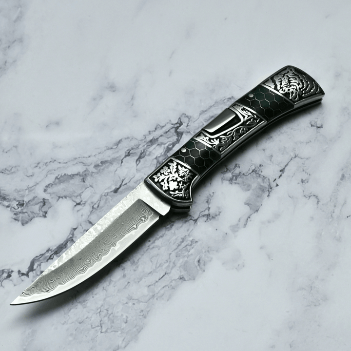 Camping knives - Wraith Damascus Pocket Knife with Honeycomb Resin Handle - Shokunin USA