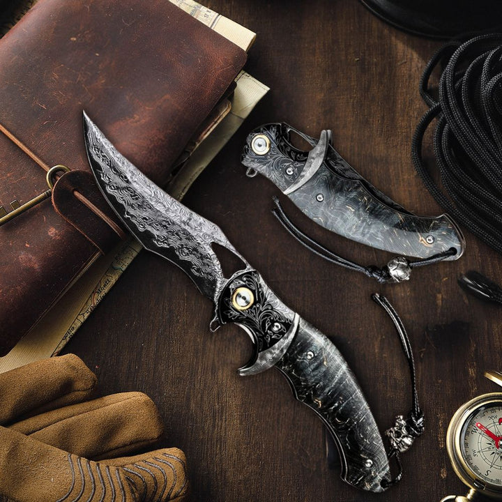 Damascus Knife - Legion Damascus Hunting Knife with Exotic Stained Maple Wood Handle - Shokunin USA