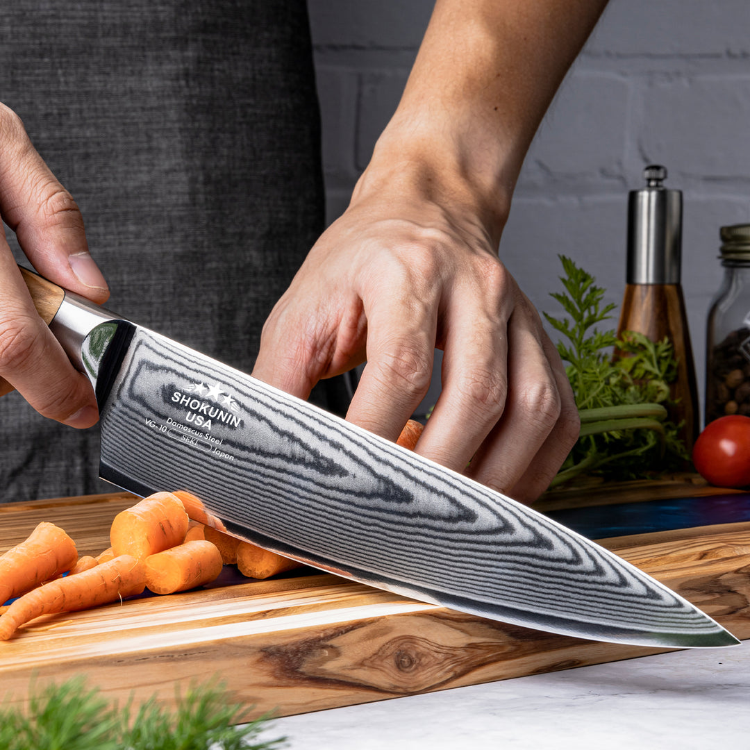 Chef knife. - Stellar Japanese Chef's Knife with Olive Wood Handle - Shokunin USA