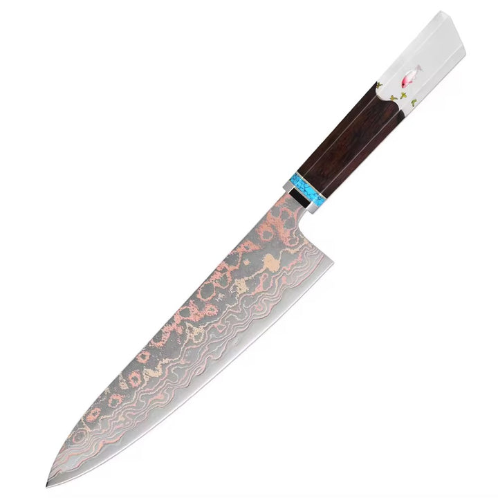 Chef knife - Noble Copper & Cobalt Alloy Damascus Chef Knife with Exotic Bloodwood & Resin Handle - Shokunin USA