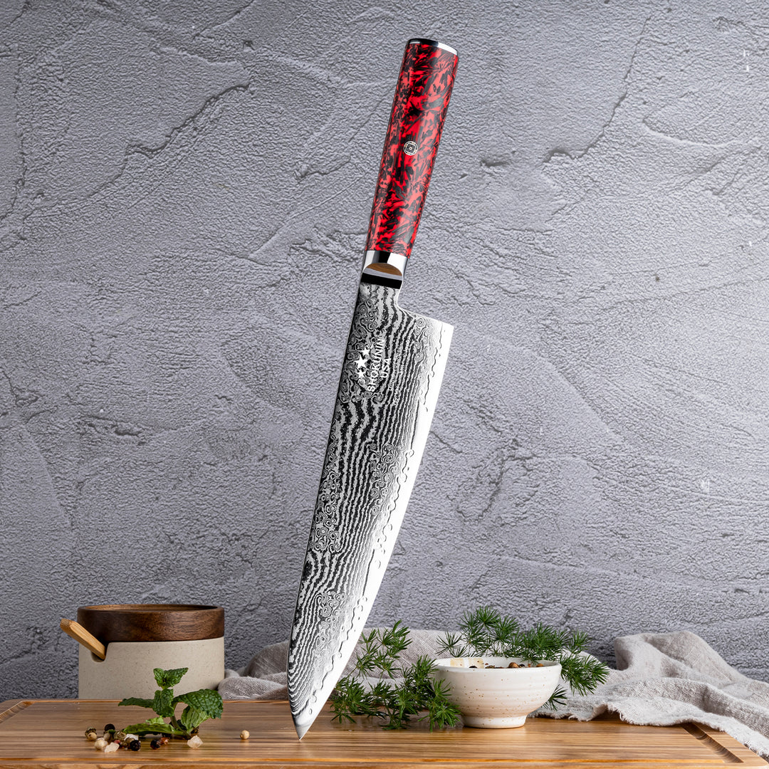 Chef Knife - Obsidian Japanese Damascus Chef Knife with Carbon Fiber Handle - Shokunin USA