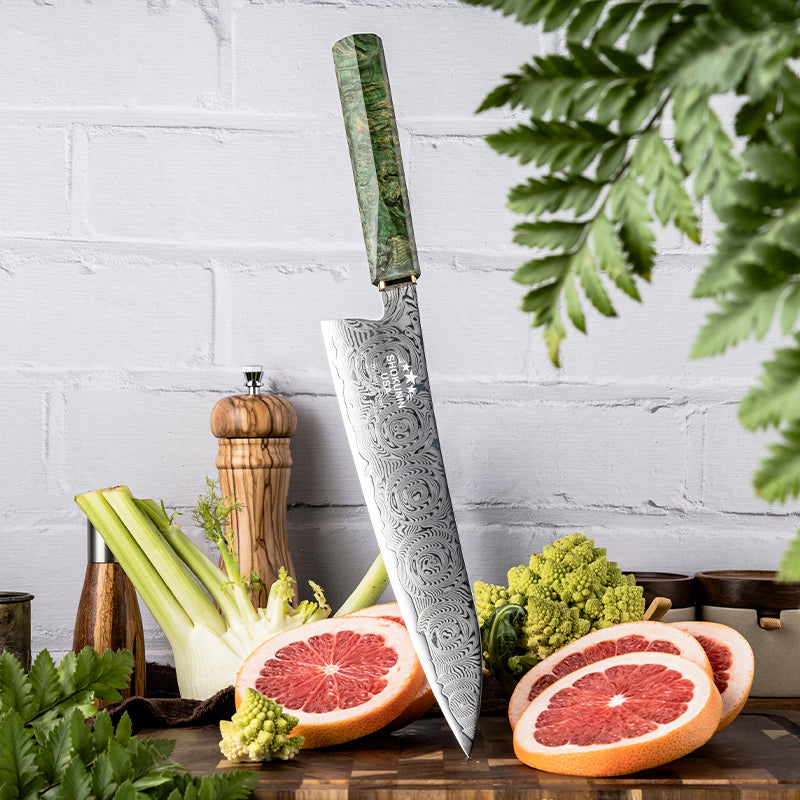 Chef knife - Deuce Custom Japanese Chef Knife with Exotic Maple Burl Wood Handle - Shokunin USA