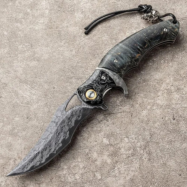 Damascus Knife - Legion Damascus Hunting Knife with Exotic Stained Maple Wood Handle - Shokunin USA