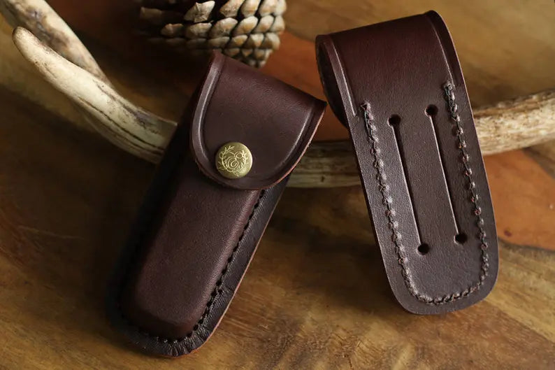 - Handcrafted Leather Knife Sheath with Brass Snap - Classic Belt Loop Design - Shokunin USA