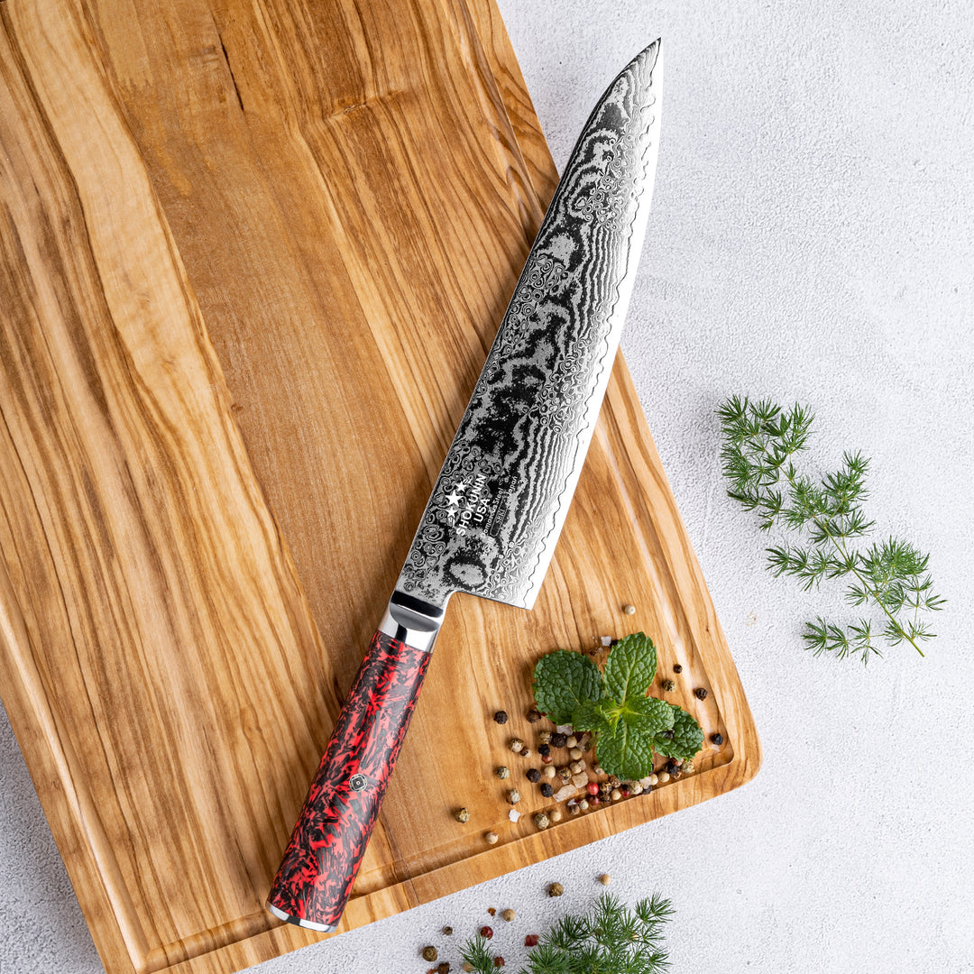 Chef Knife - Obsidian Japanese Damascus Chef Knife with Carbon Fiber Handle - Shokunin USA