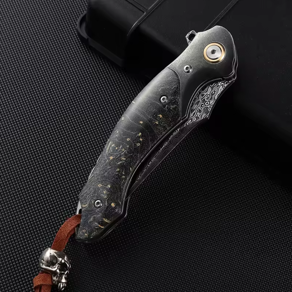 Pocket Knife - Venom Japanese Damascus Pocket Knife with Stained Maple Burl Wood Handle - Shokunin USA