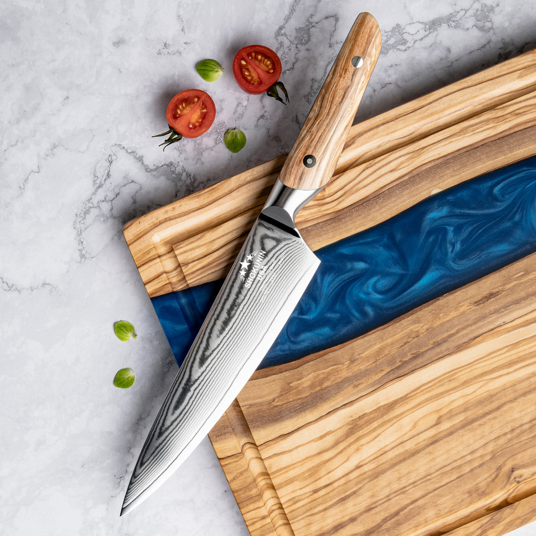 Chef knife. - Stellar Japanese Chef's Knife with Olive Wood Handle - Shokunin USA