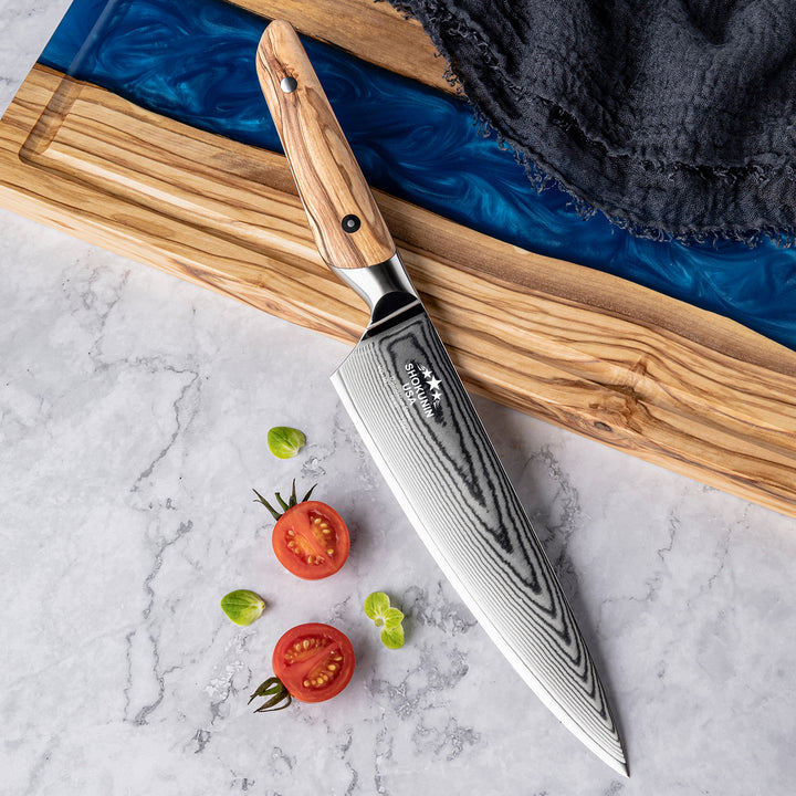 Chef knife. - Stellar Japanese Chef's Knife with Olive Wood Handle - Shokunin USA