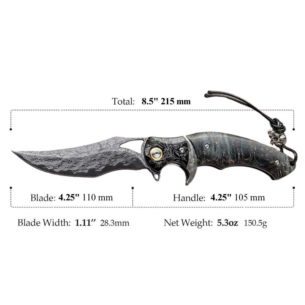 Damascus Knife - Legion Damascus Hunting Knife with Exotic Stained Maple Wood Handle - Shokunin USA