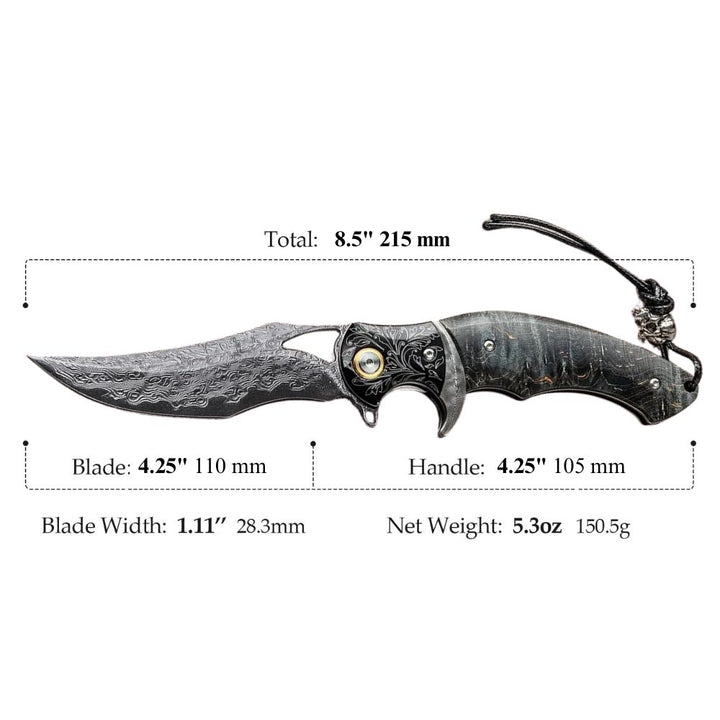 Damascus Knife - Legion Damascus Hunting Knife with Exotic Stained Maple Wood Handle - Shokunin USA