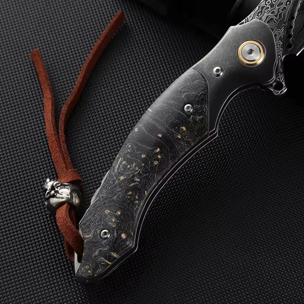 Pocket Knife - Venom Japanese Damascus Pocket Knife with Stained Maple Burl Wood Handle - Shokunin USA