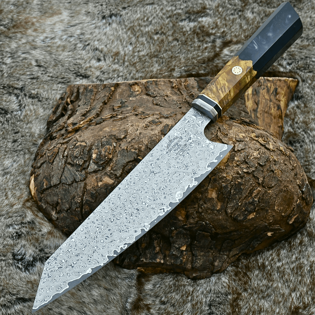 Chef knife - Aurora Japanese Chef Knife with Olive Burl Wood & Resin Composite Handle - Shokunin USA
