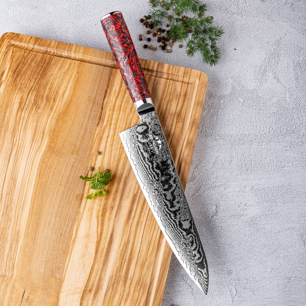 Chef Knife - Obsidian Japanese Damascus Chef Knife with Carbon Fiber Handle - Shokunin USA