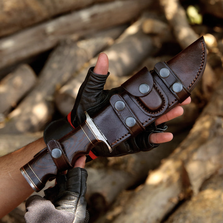 Hunting Knives - Thunderstrike Damascus Bowie Knife with Exotic Wenge Wood Handle - Shokunin USA