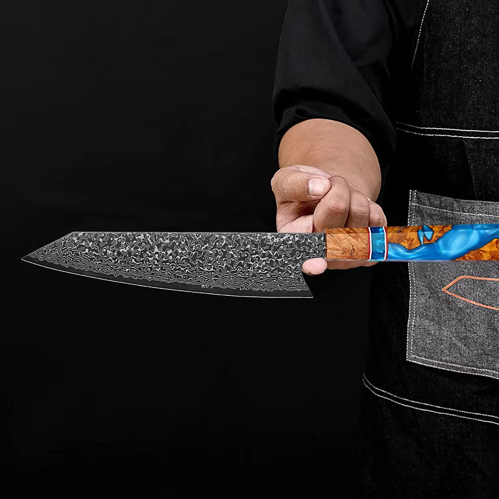 Chef Knife - Serene Chef Knife with Exotic Olive Wood Burl & Resin Handle - Shokunin USA