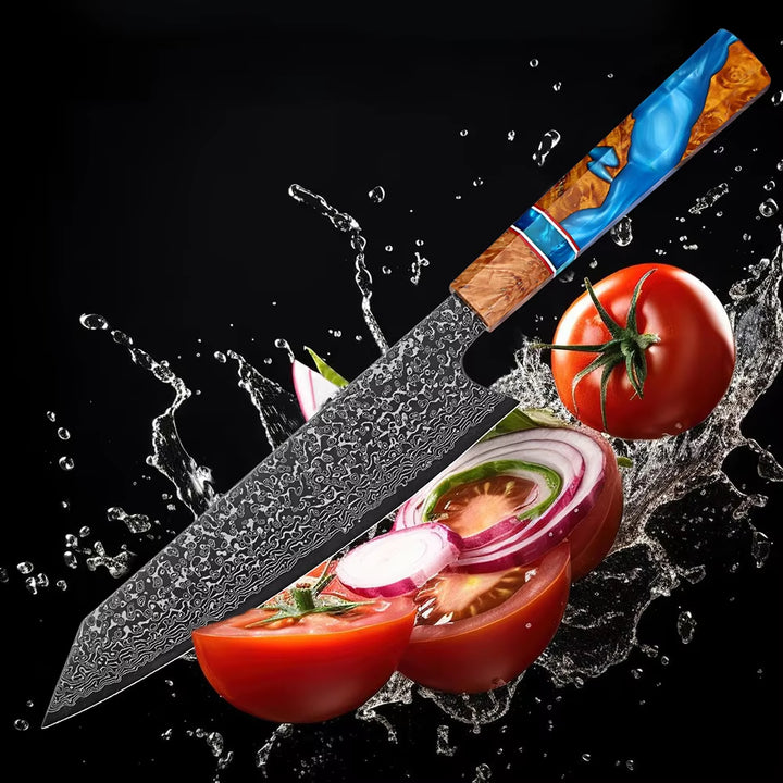 Chef Knife - Serene Chef Knife with Exotic Olive Wood Burl & Resin Handle - Shokunin USA
