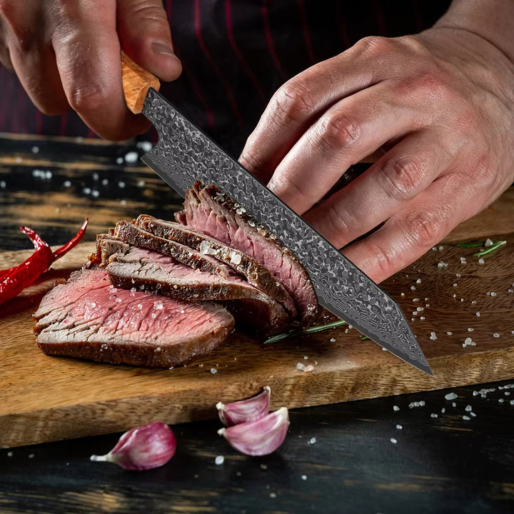 Chef Knife - Serene Chef Knife with Exotic Olive Wood Burl & Resin Handle - Shokunin USA
