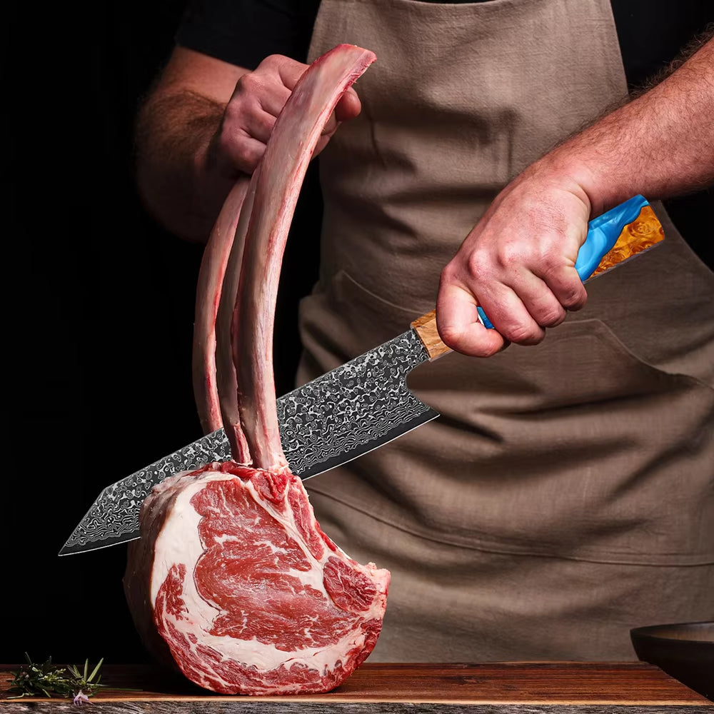 Chef Knife - Serene Chef Knife with Exotic Olive Wood Burl & Resin Handle - Shokunin USA