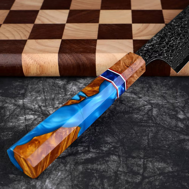 Chef Knife - Serene Chef Knife with Exotic Olive Wood Burl & Resin Handle - Shokunin USA