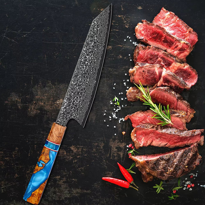 Chef Knife - Serene Chef Knife with Exotic Olive Wood Burl & Resin Handle - Shokunin USA