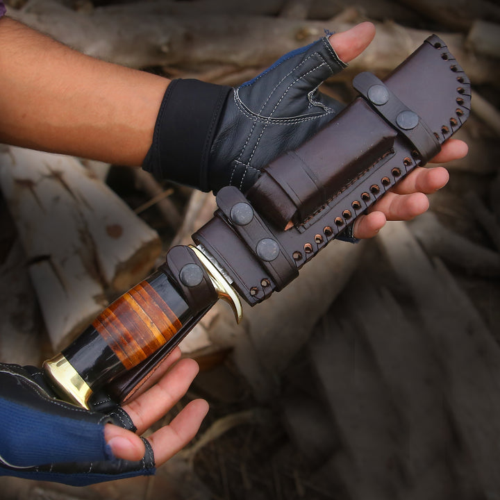 Custom Bowie Knives - Darkstar Custom Bowie Knife with Bull Horn & Stacked Leather Composite Handle - Shokunin USA