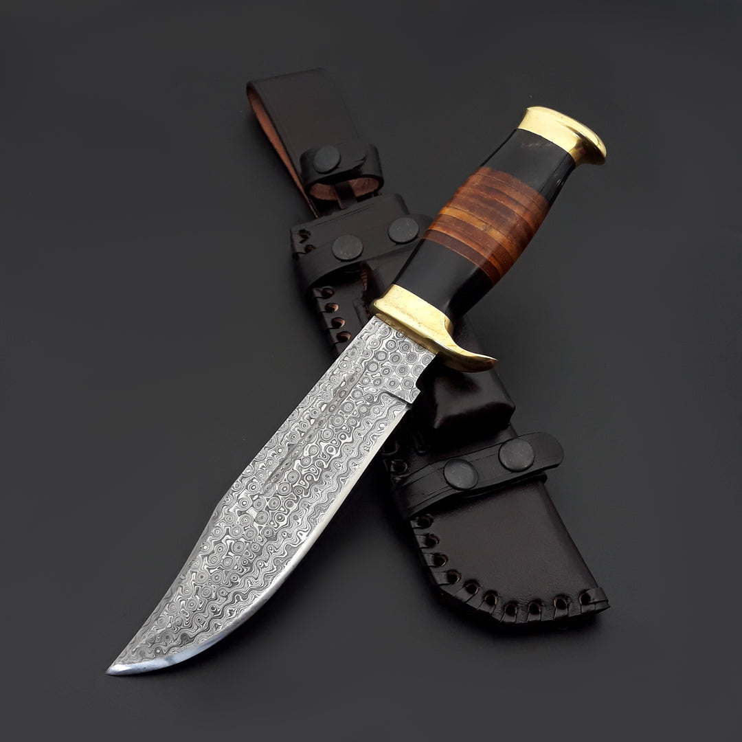 Custom Bowie Knives - Darkstar Custom Bowie Knife with Bull Horn & Stacked Leather Composite Handle - Shokunin USA