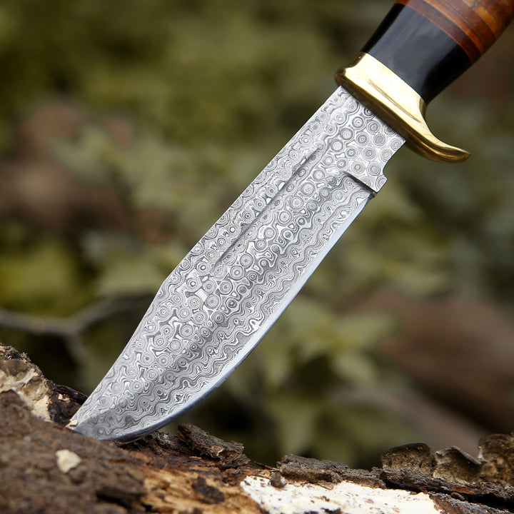Custom Bowie Knives - Darkstar Custom Bowie Knife with Bull Horn & Stacked Leather Composite Handle - Shokunin USA