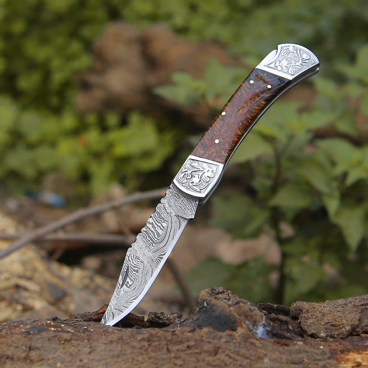 Custom Folding Knives - Striker Custom Pocket Knife with Pine Cone Handle - Shokunin USA