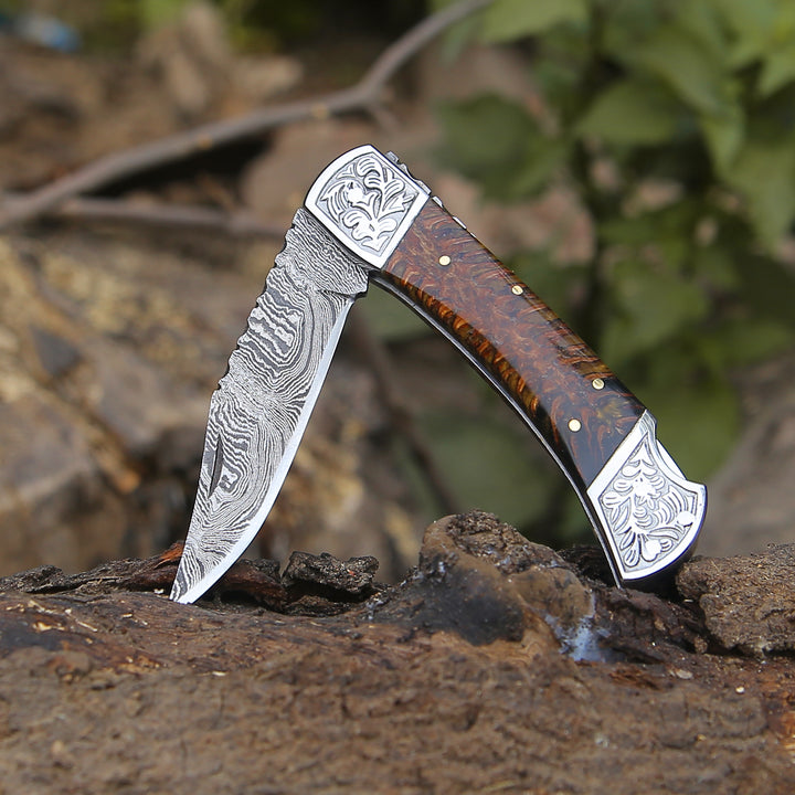 Custom Folding Knives - Striker Custom Pocket Knife with Pine Cone Handle - Shokunin USA