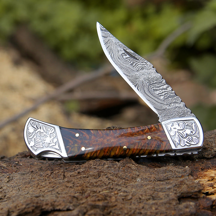 Custom Folding Knives - Striker Custom Pocket Knife with Pine Cone Handle - Shokunin USA