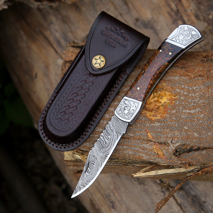 Custom Folding Knives - Striker Custom Pocket Knife with Pine Cone Handle - Shokunin USA