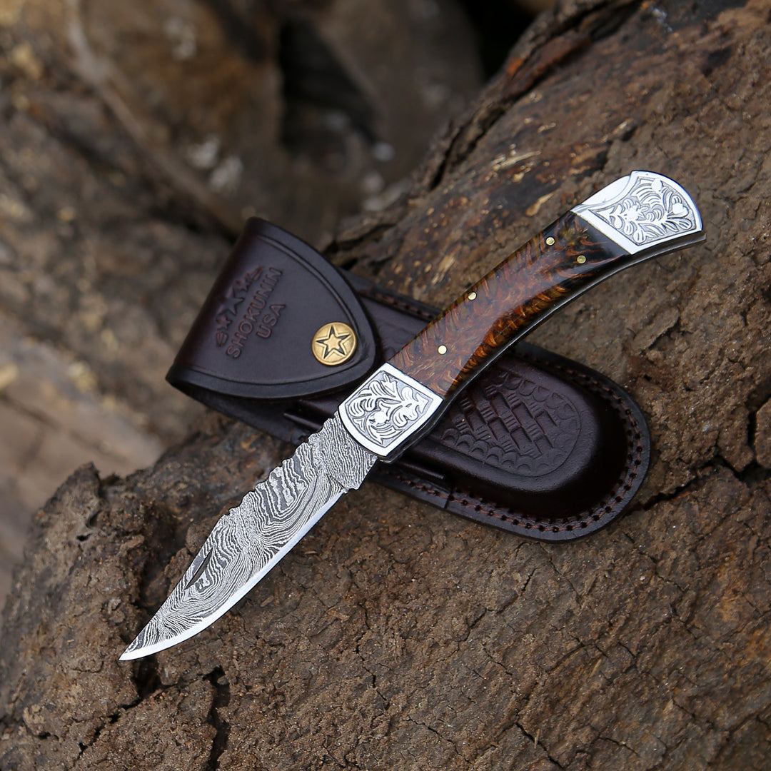 Custom Folding Knives - Striker Custom Pocket Knife with Pine Cone Handle - Shokunin USA
