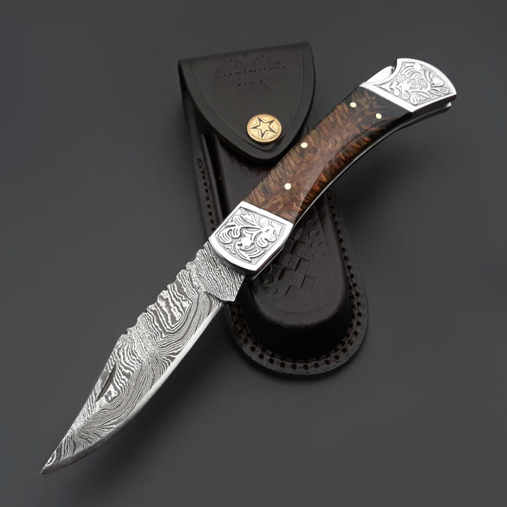Custom Folding Knives - Striker Custom Pocket Knife with Pine Cone Handle - Shokunin USA