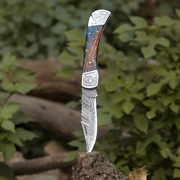 Custom Folding Knives - Striker Custom Folding Knife with Pine Cone Handle - Shokunin USA