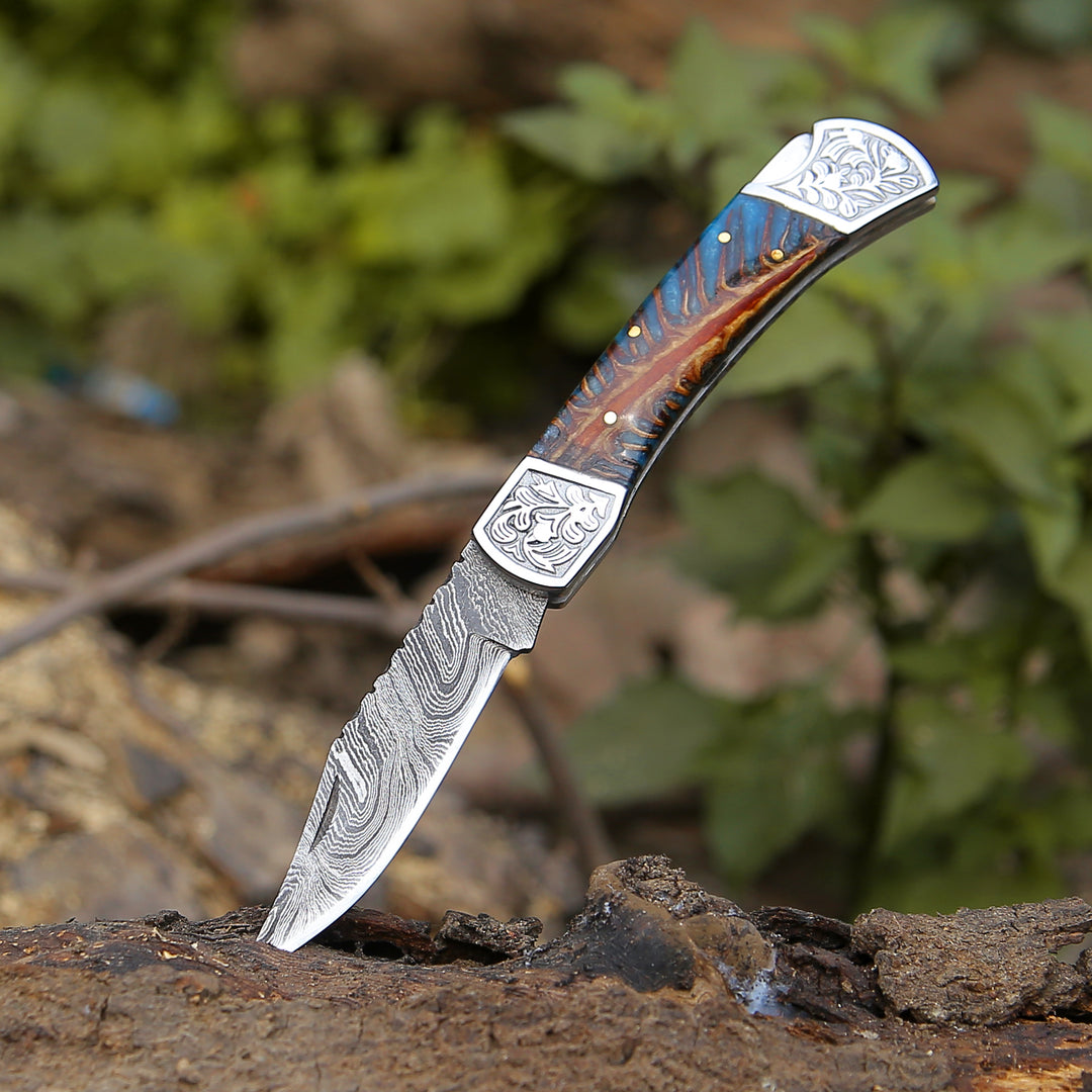 Custom Folding Knives - Striker Custom Folding Knife with Pine Cone Handle - Shokunin USA