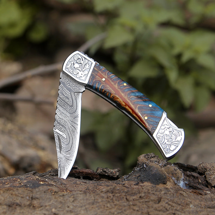 Custom Folding Knives - Striker Custom Folding Knife with Pine Cone Handle - Shokunin USA