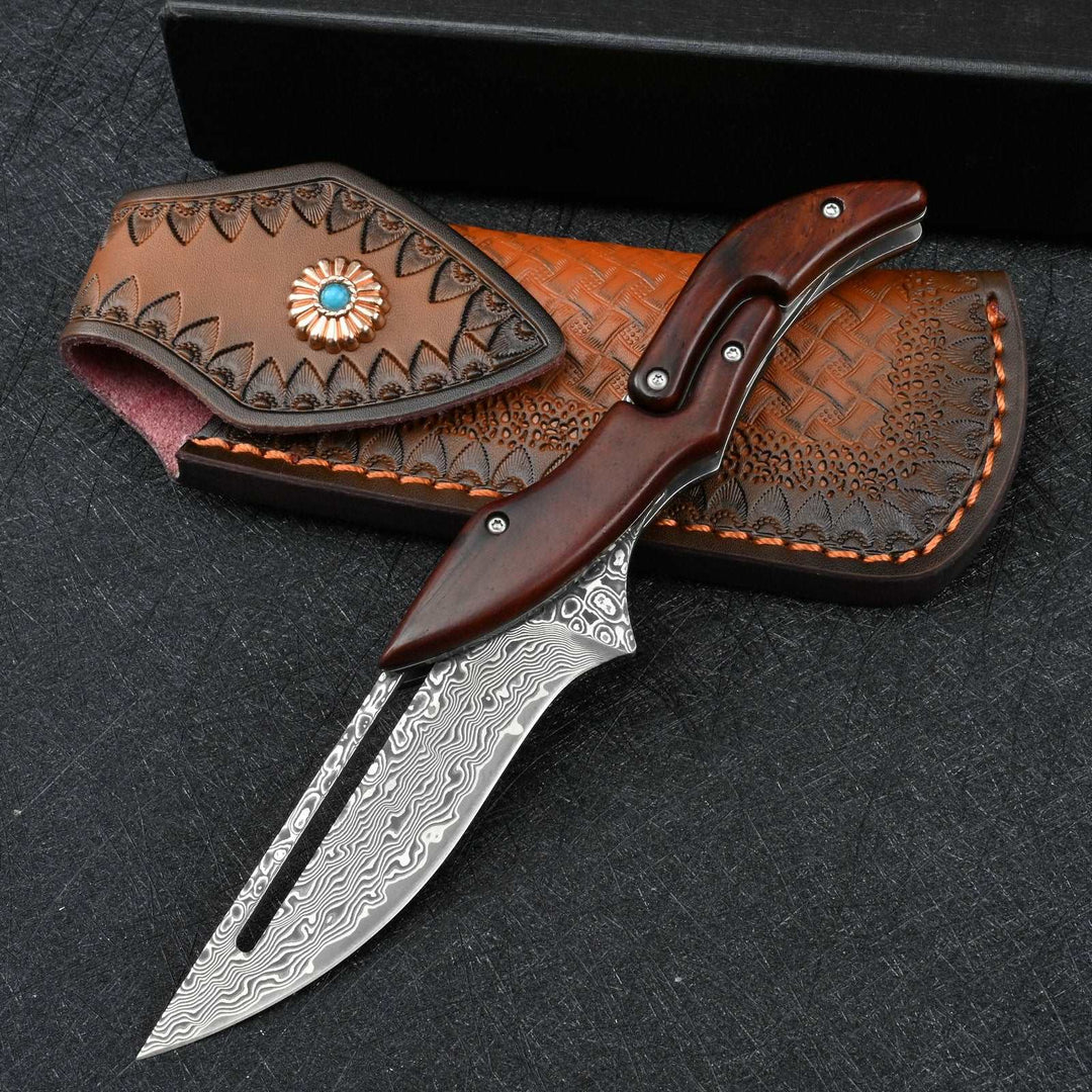 Multitool - Hera Japanese VG10 Slider Damascus Pocket Knife with Exotic Red Sandal Wood Handle - Shokunin USA