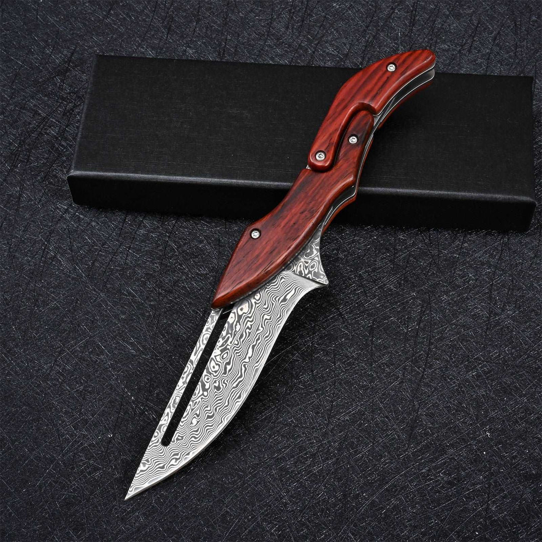 Multitool - Hera Japanese VG10 Slider Damascus Pocket Knife with Exotic Red Sandal Wood Handle - Shokunin USA