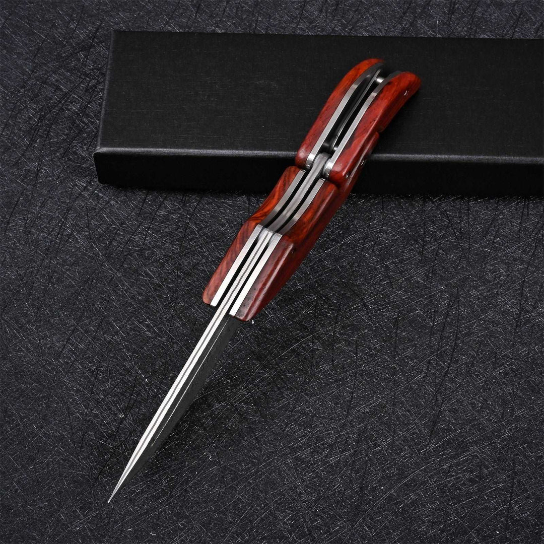 Multitool - Hera Japanese VG10 Slider Damascus Pocket Knife with Exotic Red Sandal Wood Handle - Shokunin USA