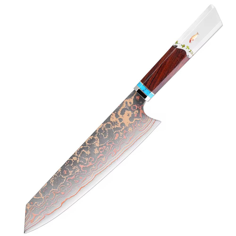 Chef knife - Noble Copper & Cobalt Alloy Damascus Chef Knife with Exotic Bloodwood & Resin Handle - Shokunin USA