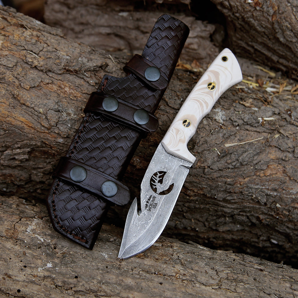 Utility Knife - Tranquility Gut Hook Knife with Pearl Resin Handle - Shokunin USA