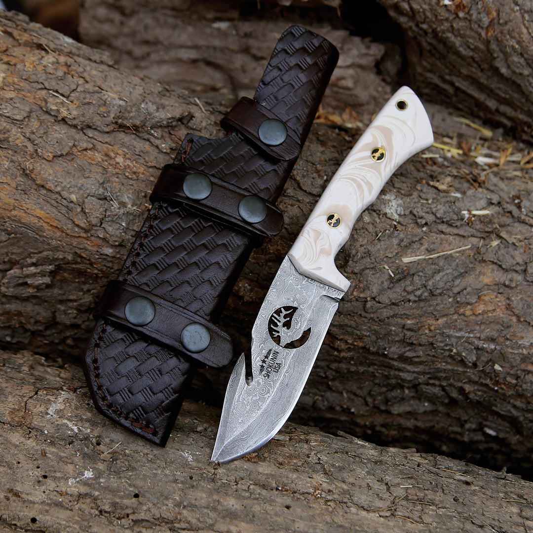 Utility Knife - Tranquility Gut Hook Knife with Pearl Resin Handle - Shokunin USA