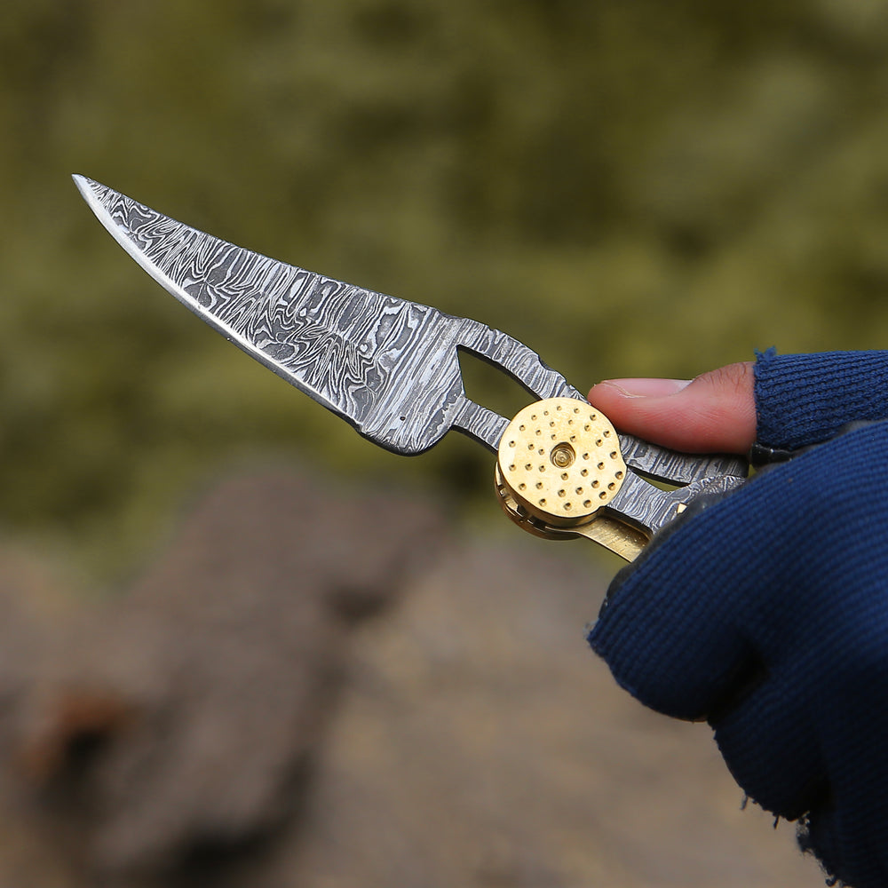 Utility Knife - Elegance Handmade Personalized Damascus Folding Hunting Knife with Damascus Handle - Shokunin USA