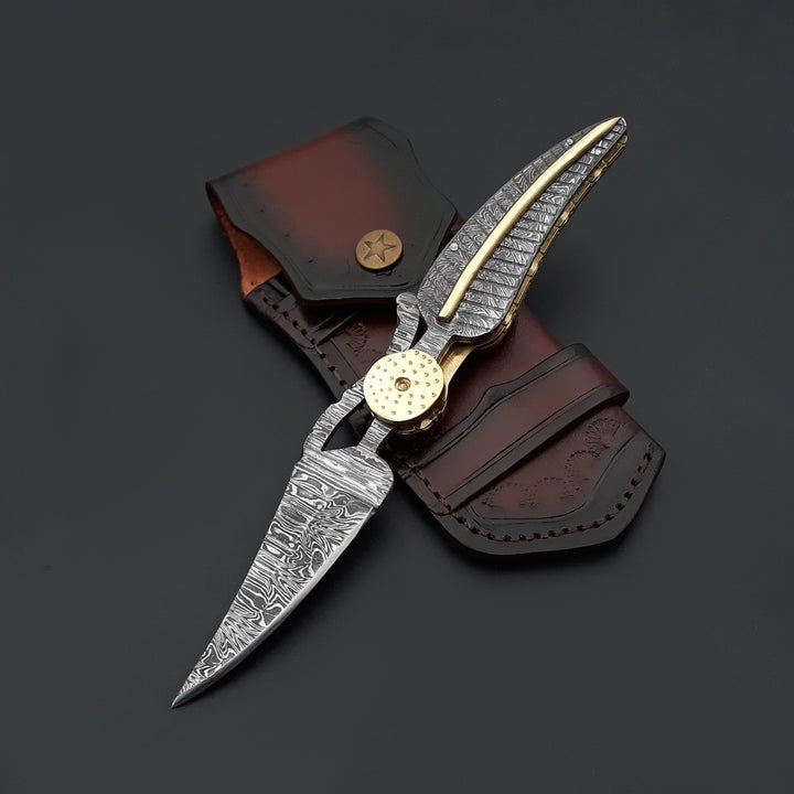 Utility Knife - Elegance Handmade Personalized Damascus Folding Hunting Knife with Damascus Handle - Shokunin USA