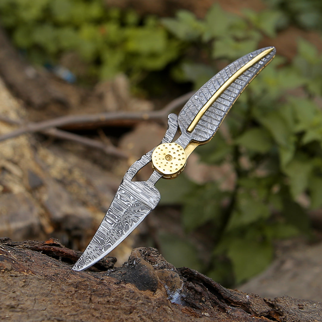 Utility Knife - Elegance Handmade Personalized Damascus Folding Hunting Knife with Damascus Handle - Shokunin USA
