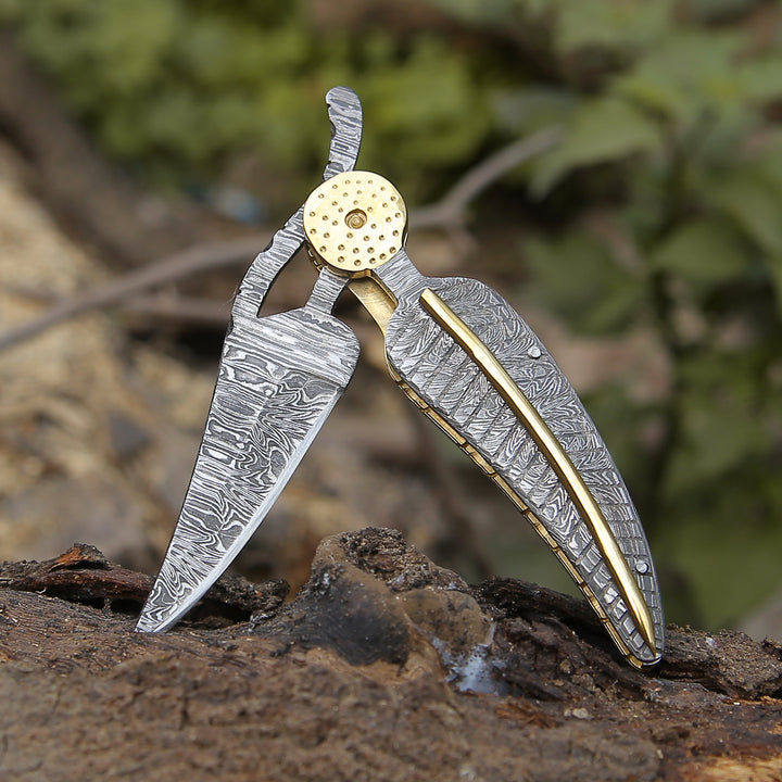 Utility Knife - Elegance Handmade Personalized Damascus Folding Hunting Knife with Damascus Handle - Shokunin USA