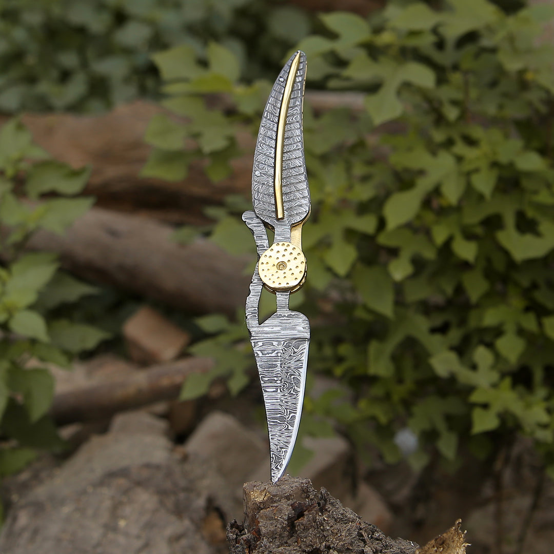 Utility Knife - Elegance Handmade Personalized Damascus Folding Hunting Knife with Damascus Handle - Shokunin USA