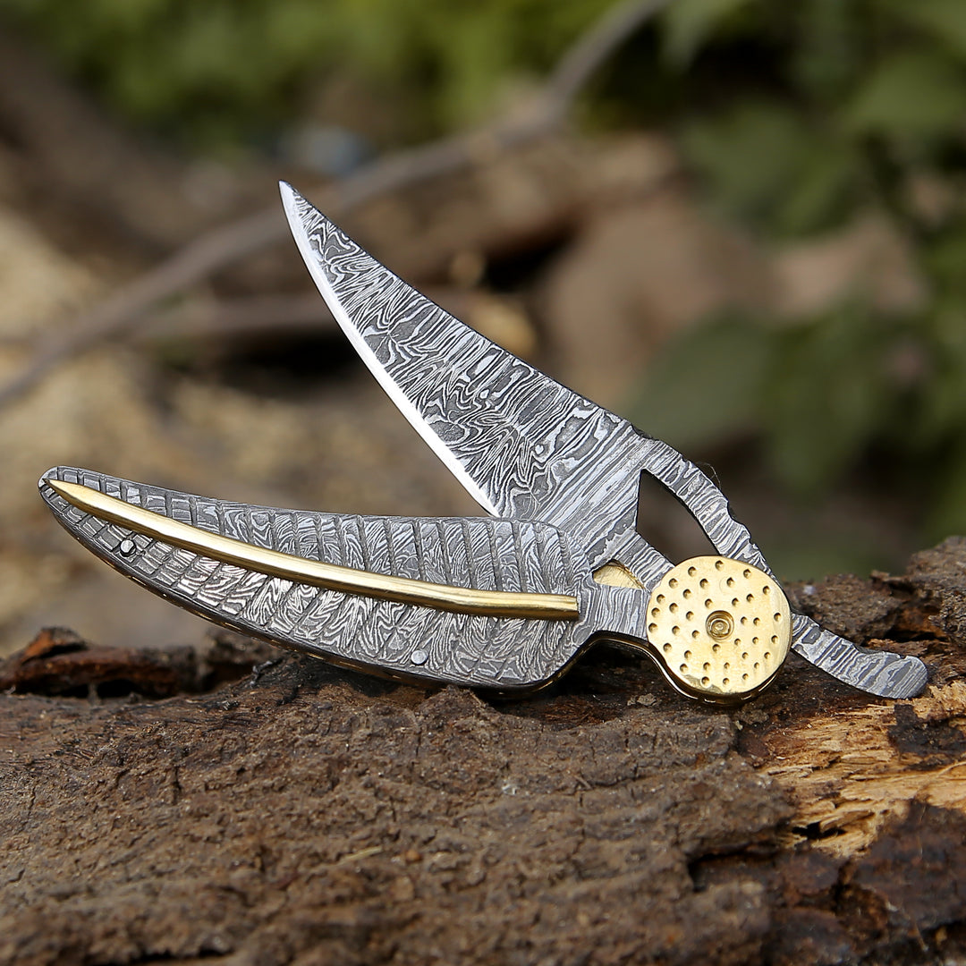 Utility Knife - Elegance Handmade Personalized Damascus Folding Hunting Knife with Damascus Handle - Shokunin USA