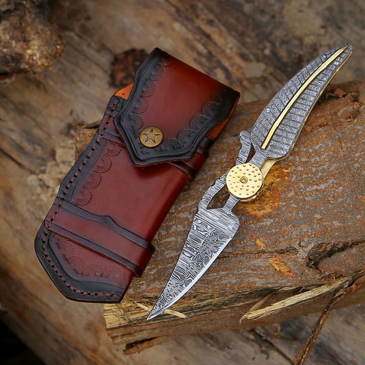 Utility Knife - Elegance Handmade Personalized Damascus Folding Hunting Knife with Damascus Handle - Shokunin USA