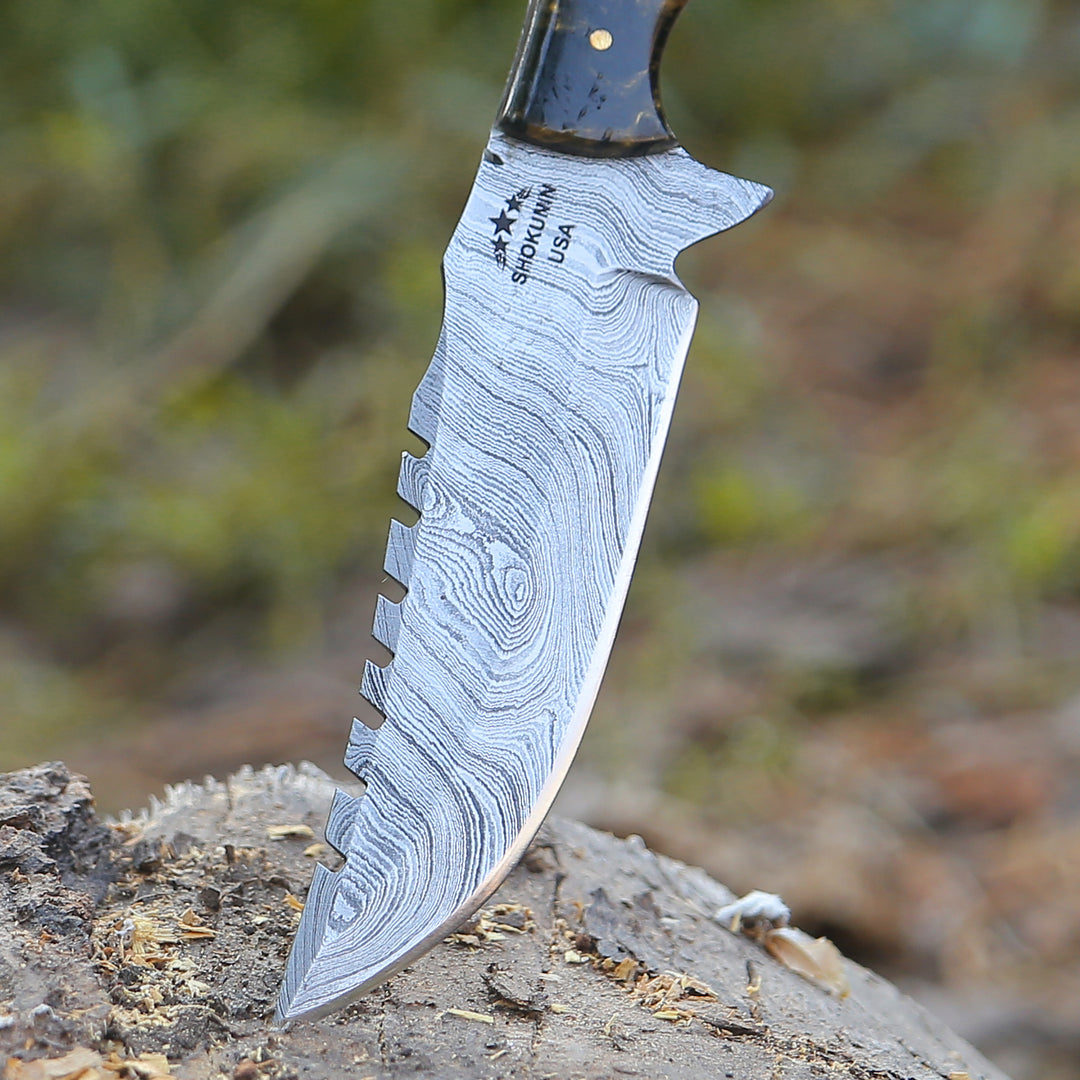 Utility Knife - Morph Damascus Knife with Exotic Rose Wood & Resin Handle - Shokunin USA